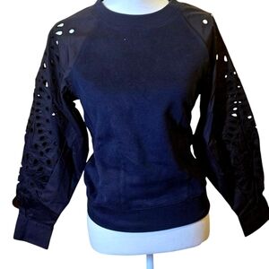 Thakoon Black Ballon Eyelet Sleeve Sweatshirt Size XS